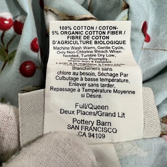 Pottery Barn Cardinal Bird Blue Red Full Queen Duvet cover Cotton Winter Berry - Picture 6 of 7